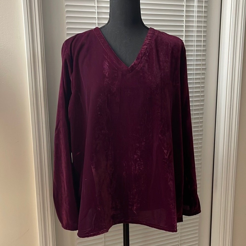 Karen Seo V Neck Long Sleeve Velour Vented Side Handmade Tunic